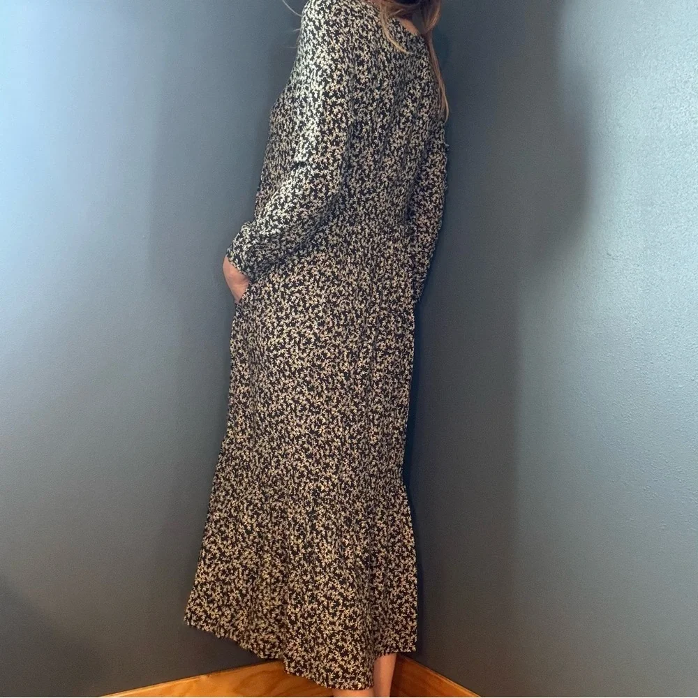 Dark Green & White Long Sleeve Leaf Print Maxi Dress size Medium - Picture 3 of 10